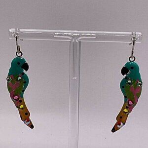 Colorful Parrot Drop Earrings With Enamel & Rhinestone Accents For Women